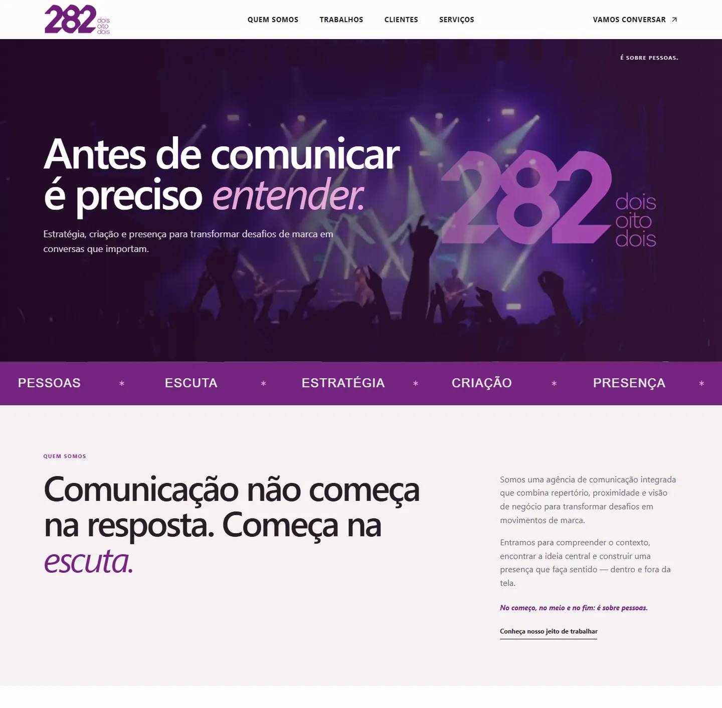 Página inicial do novo site da 282 Comunicação